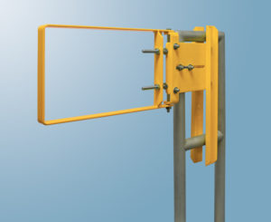 A Series self-closing industrial safety gates in carbon steel safety yellow enamel