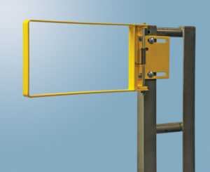 R Series bolt-on self-closing industrial safety gate in carbon steel safety yellow enamel